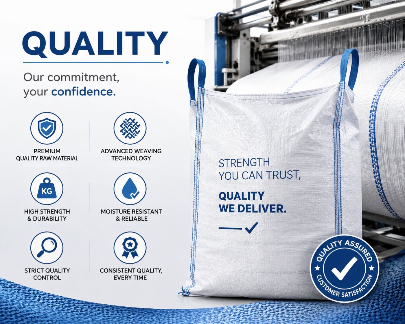Aura Plastics quality commitment — premium materials, advanced weaving, strict QC